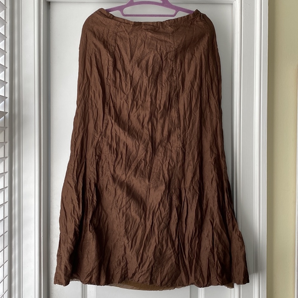 Funky vintage JJill silk crinkle skirt, brown, size 4P